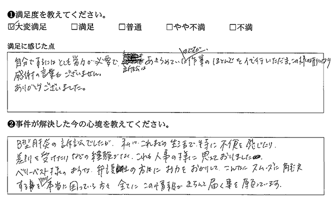 訴訟はあきらめていましたが、無事解決できました